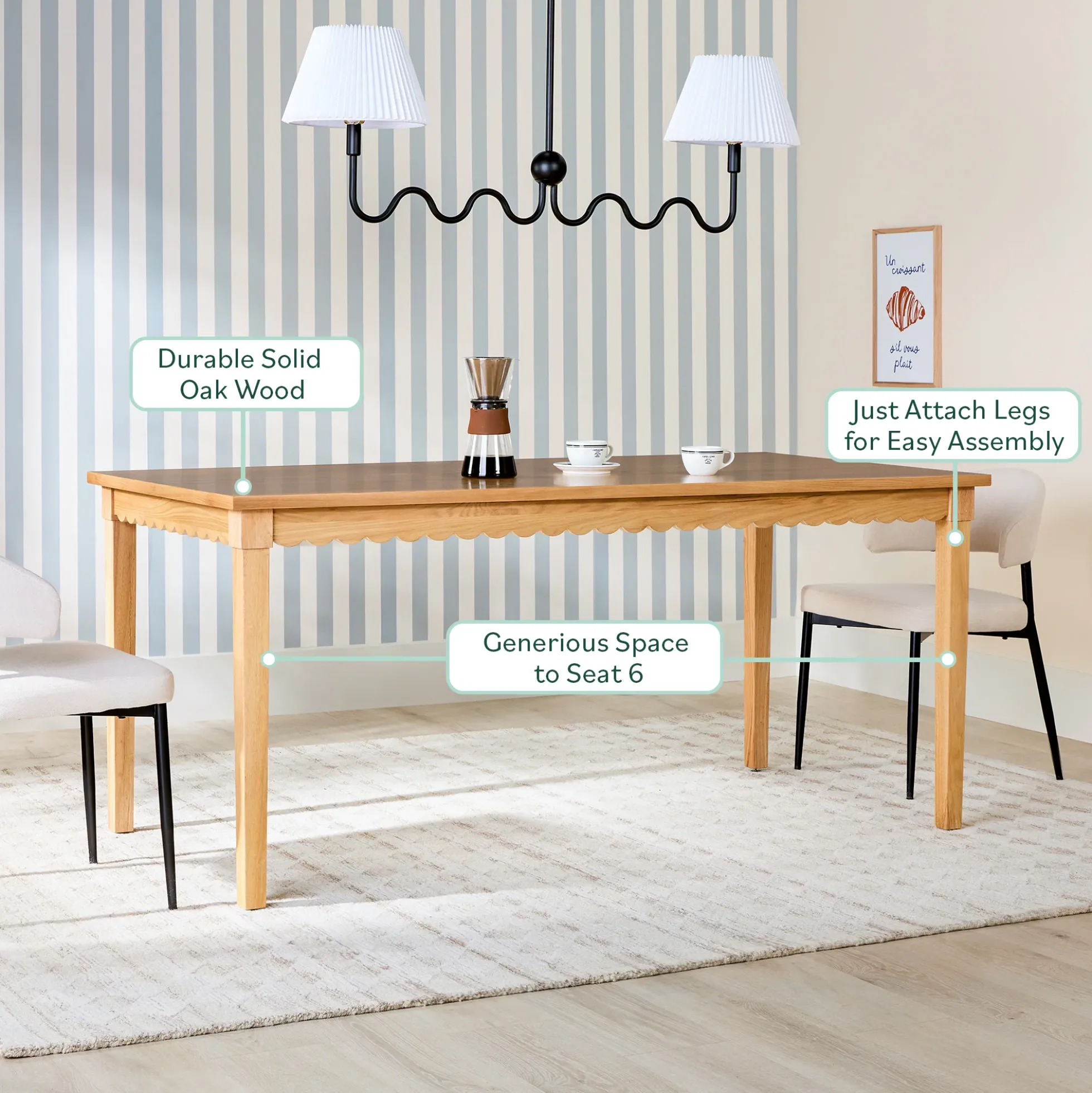 Paisley Modern Scalloped Easy Assembly 70" Rectangular Dining Table