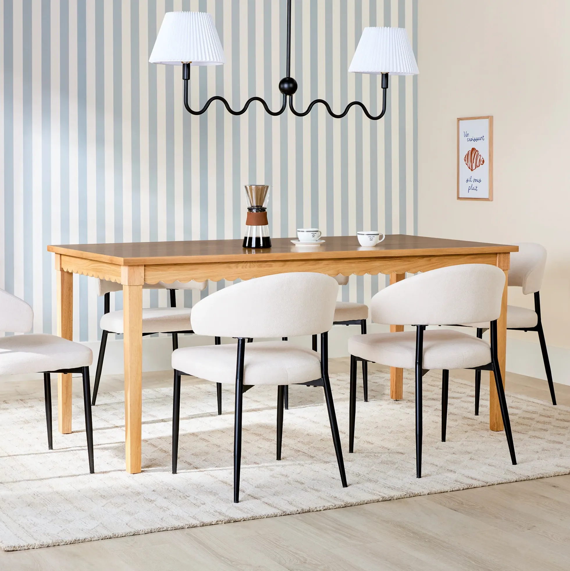 Paisley Modern Scalloped Easy Assembly 70" Rectangular Dining Table