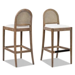 Panama Boucle 30.5' Curved Back Cane Rattan Bar Stool, Set of 2