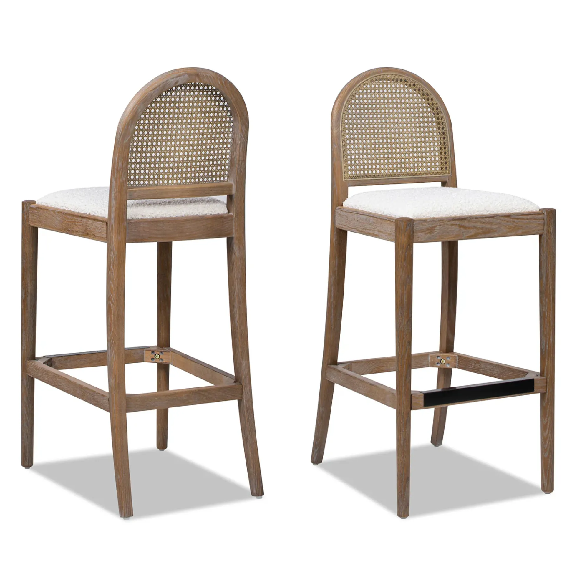 Panama Boucle 30.5' Curved Back Cane Rattan Bar Stool, Set of 2