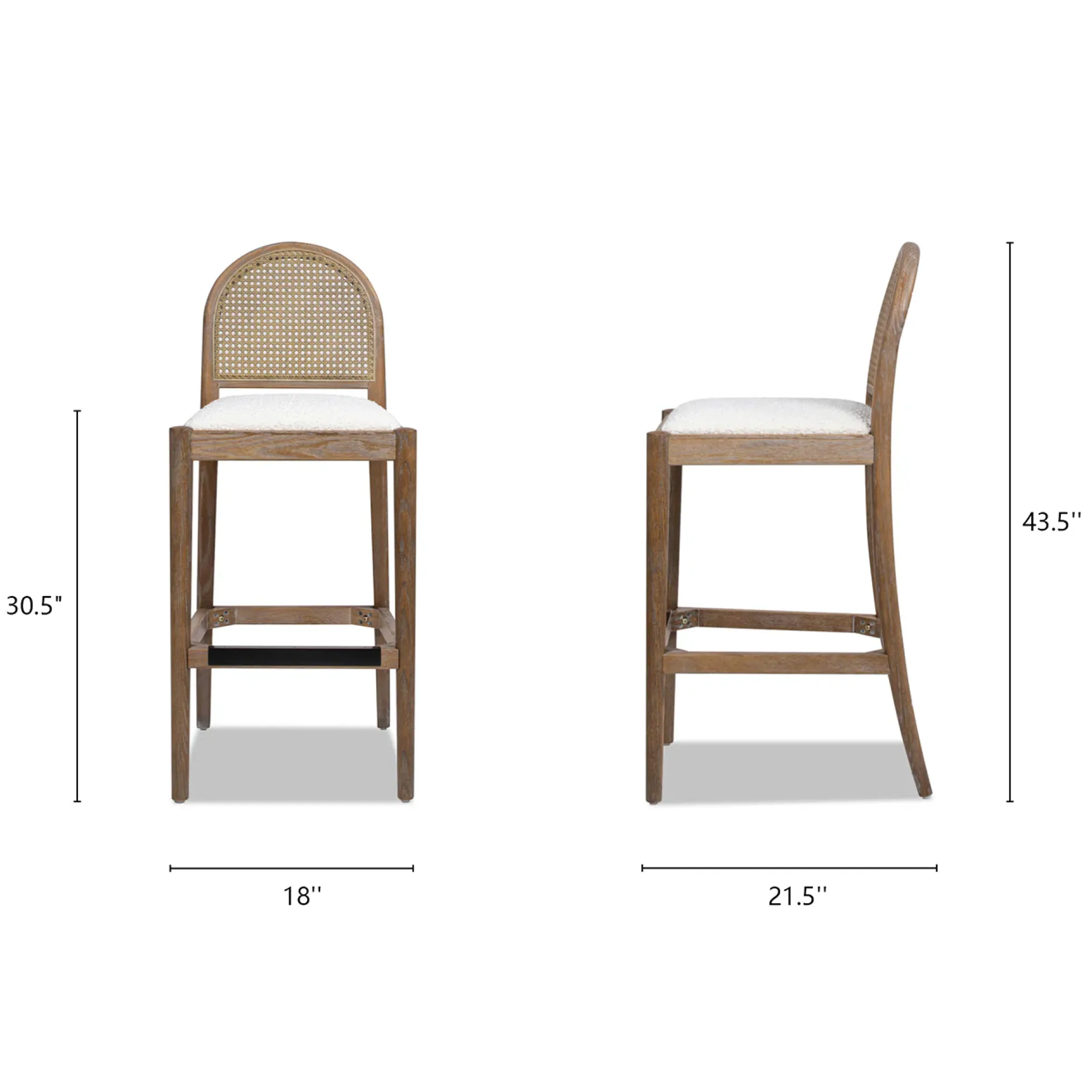 Panama Boucle 30.5' Curved Back Cane Rattan Bar Stool, Set of 2