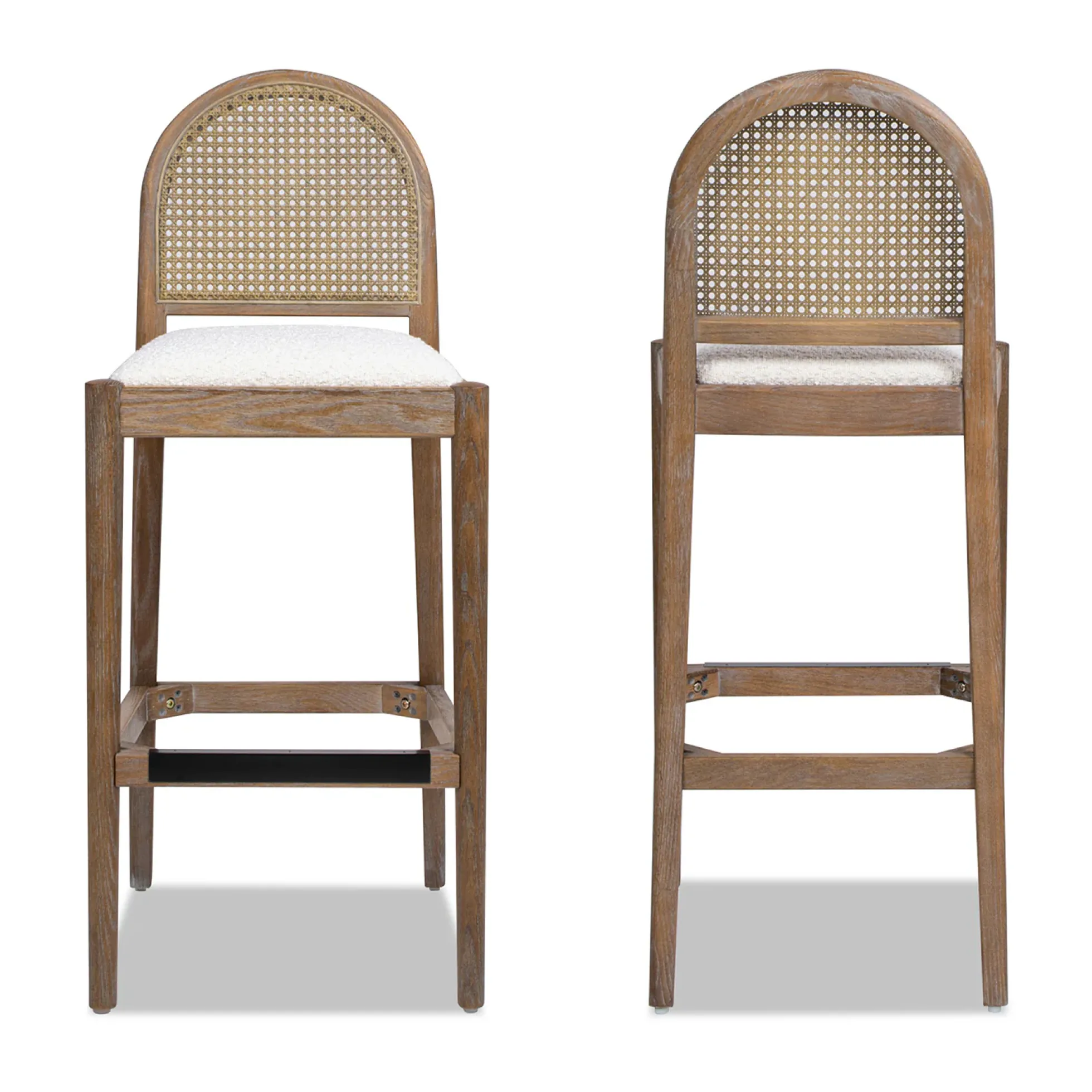 Panama Boucle 30.5' Curved Back Cane Rattan Bar Stool, Set of 2