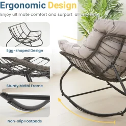 Papasan Egg Rocking Chair with Ottoman with All-Weather Cushions