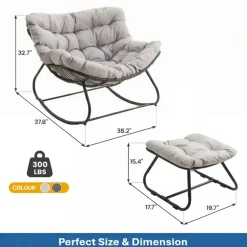Papasan Egg Rocking Chair with Ottoman with All-Weather Cushions