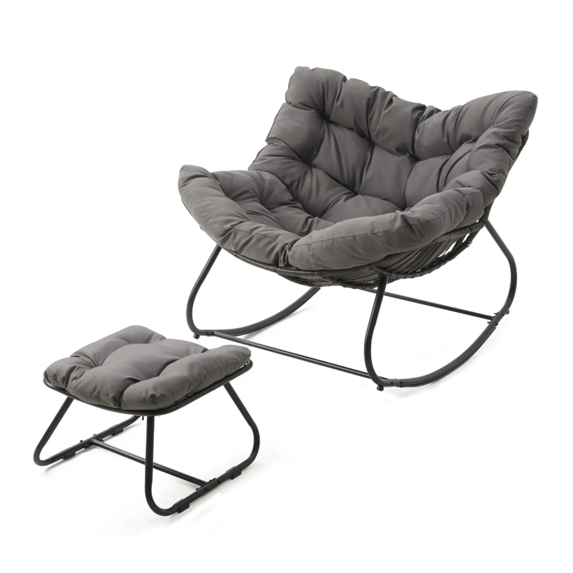 Papassan Egg Rocking Chair with Ottoman and Plush Cushions for Indoor/Outdoor Use