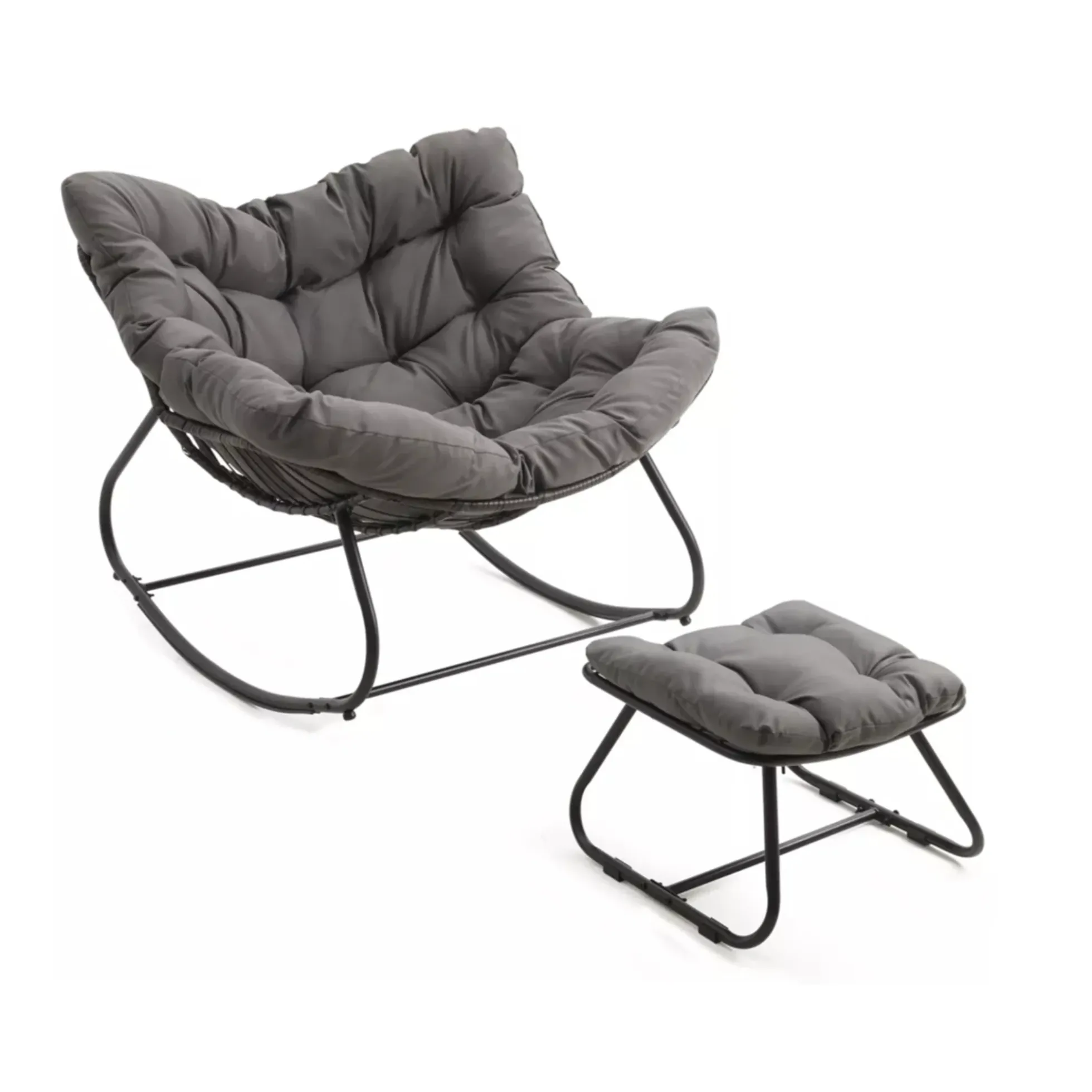 Papassan Egg Rocking Chair with Ottoman and Plush Cushions for Indoor/Outdoor Use