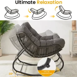 Papassan Egg Rocking Chair with Ottoman and Plush Cushions for Indoor/Outdoor Use