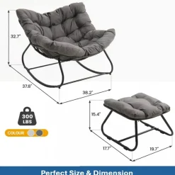 Papassan Egg Rocking Chair with Ottoman and Plush Cushions for Indoor/Outdoor Use