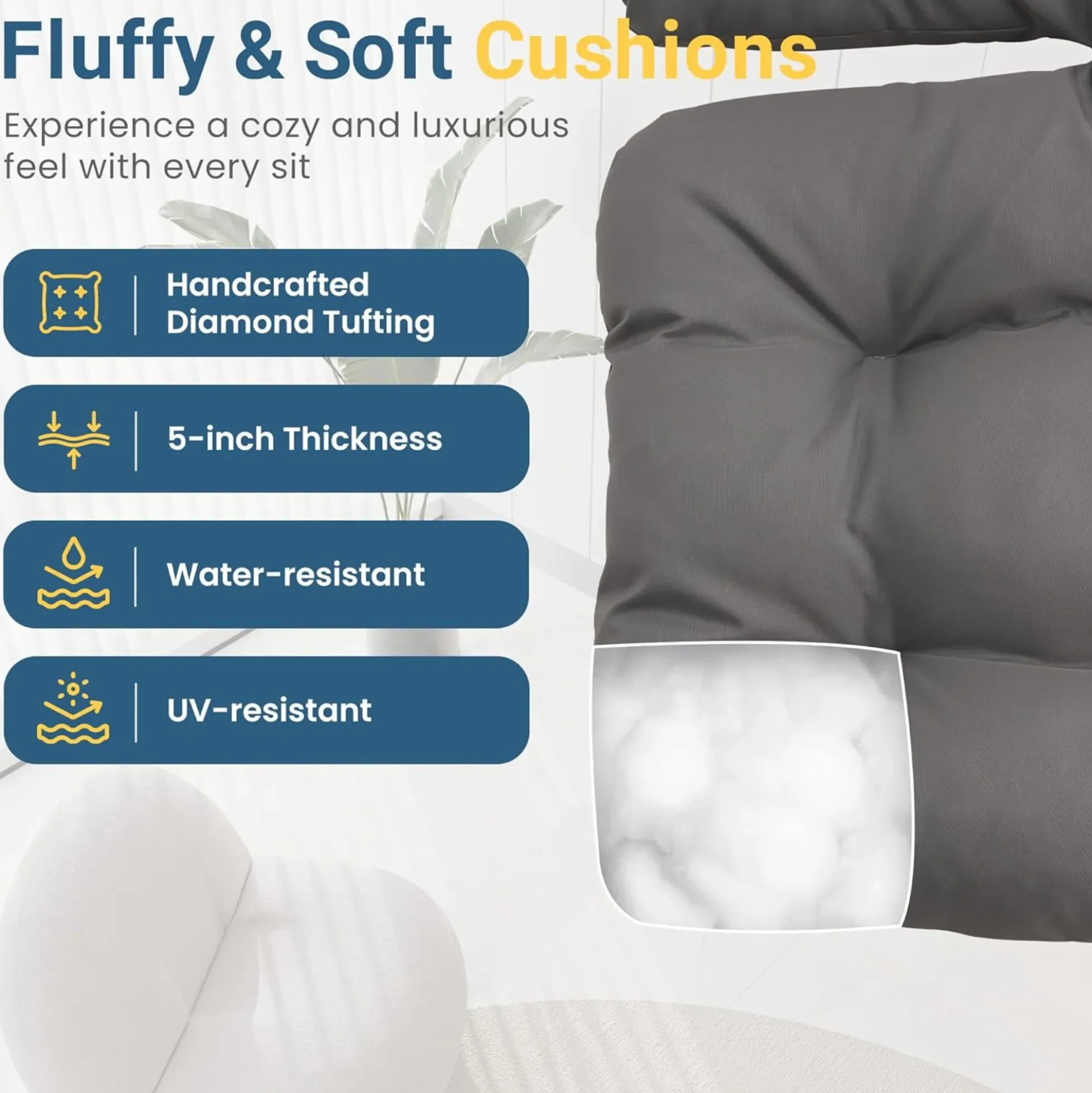 Papassan Egg Rocking Chair with Ottoman and Plush Cushions for Indoor/Outdoor Use