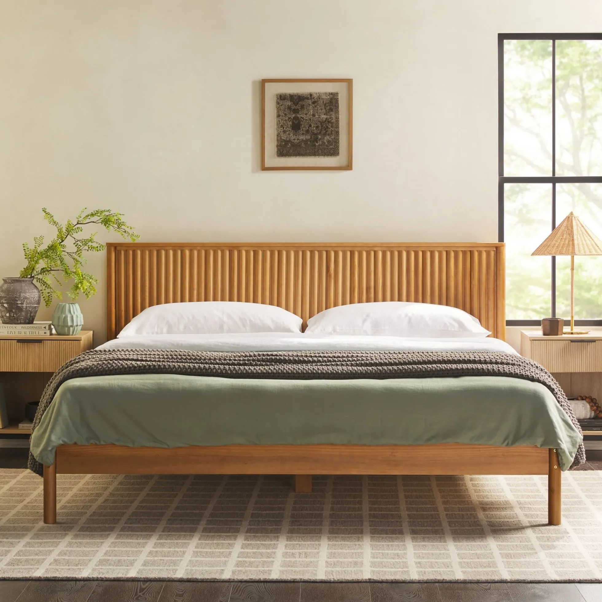 Paris Contemporary Reeded Headboard Solid Wood Bed