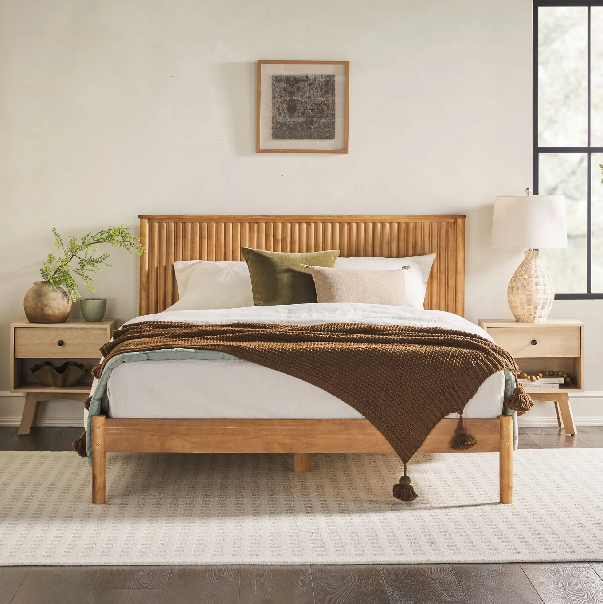 Paris Contemporary Reeded Headboard Solid Wood Bed