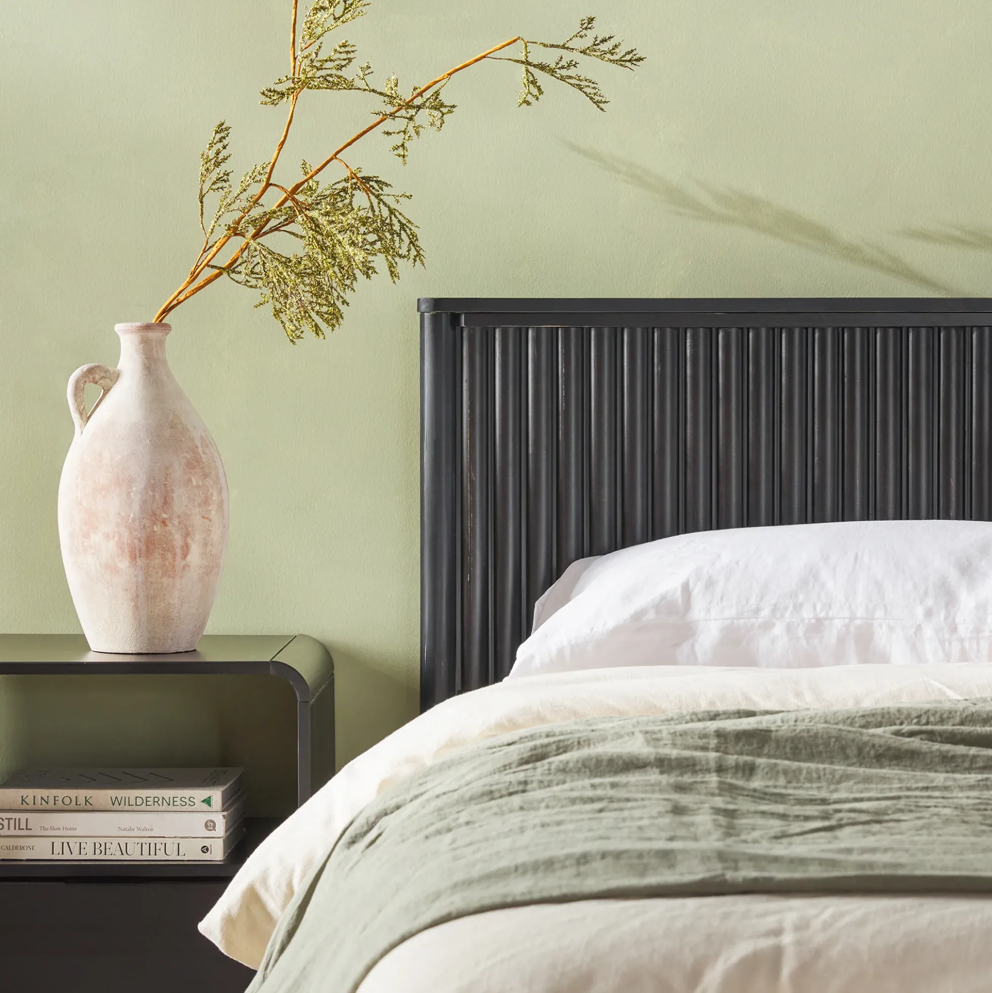 Paris Contemporary Reeded Headboard Solid Wood Bed