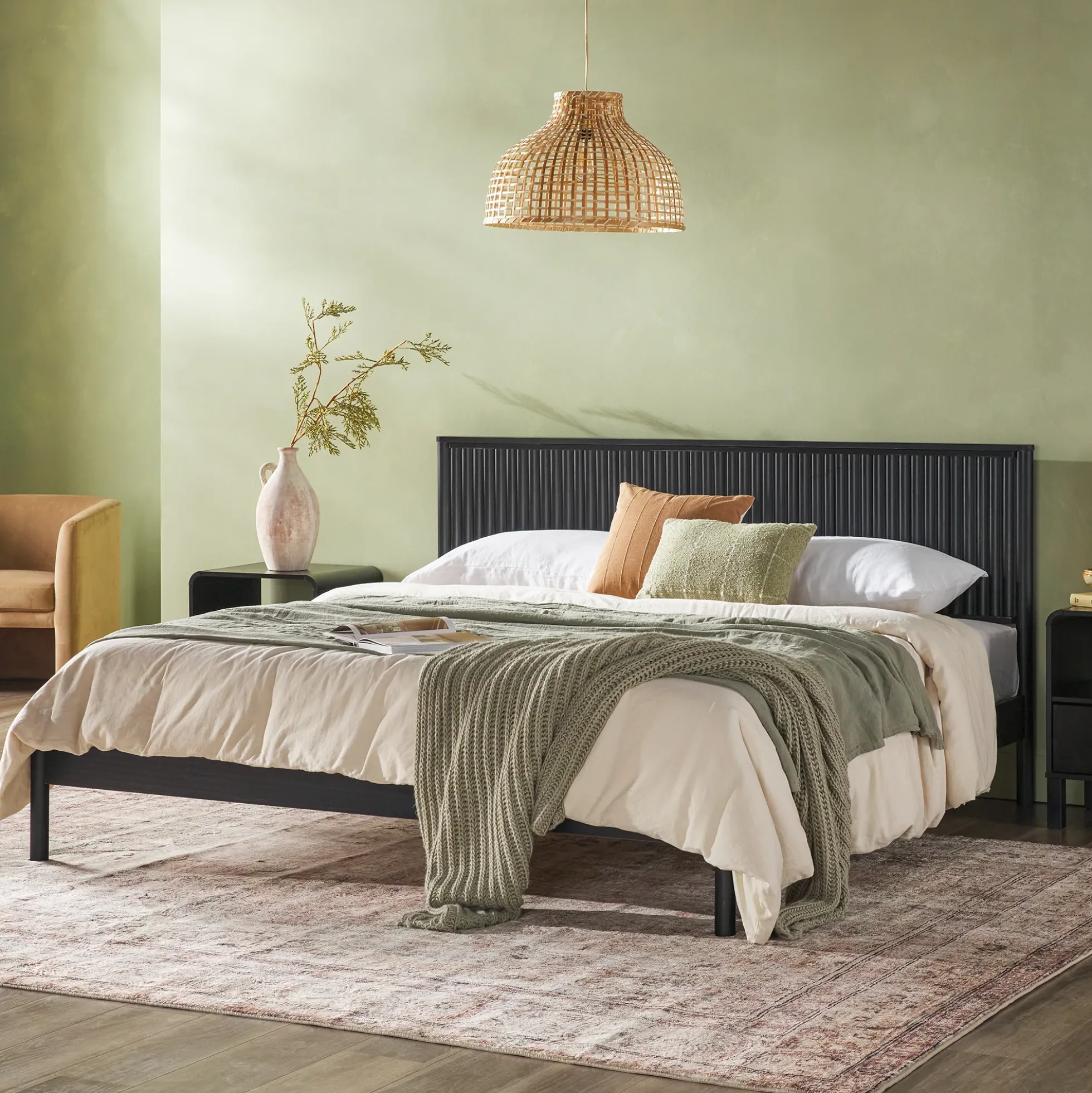 Paris Contemporary Reeded Headboard Solid Wood Bed