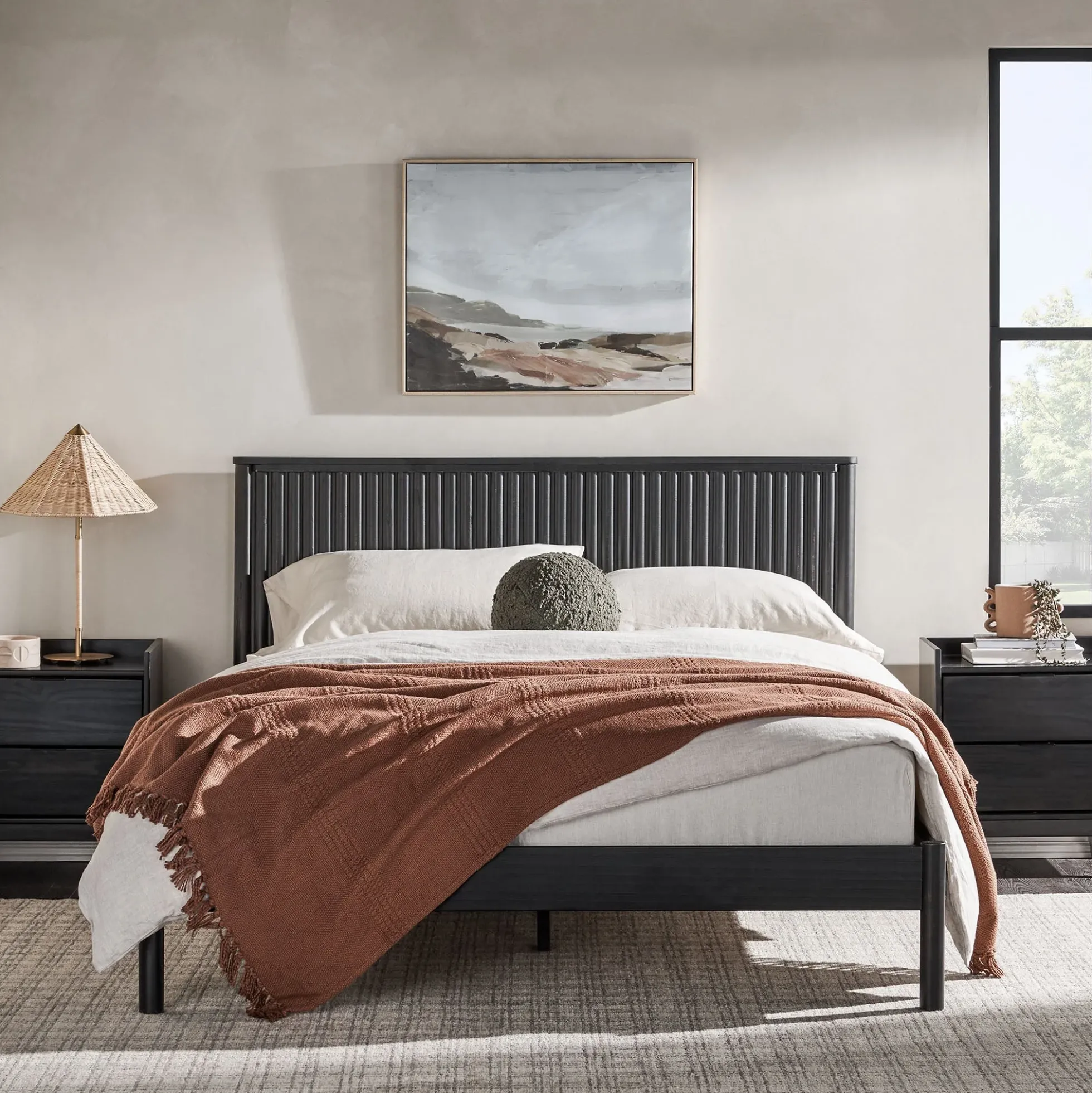 Paris Contemporary Reeded Headboard Solid Wood Bed