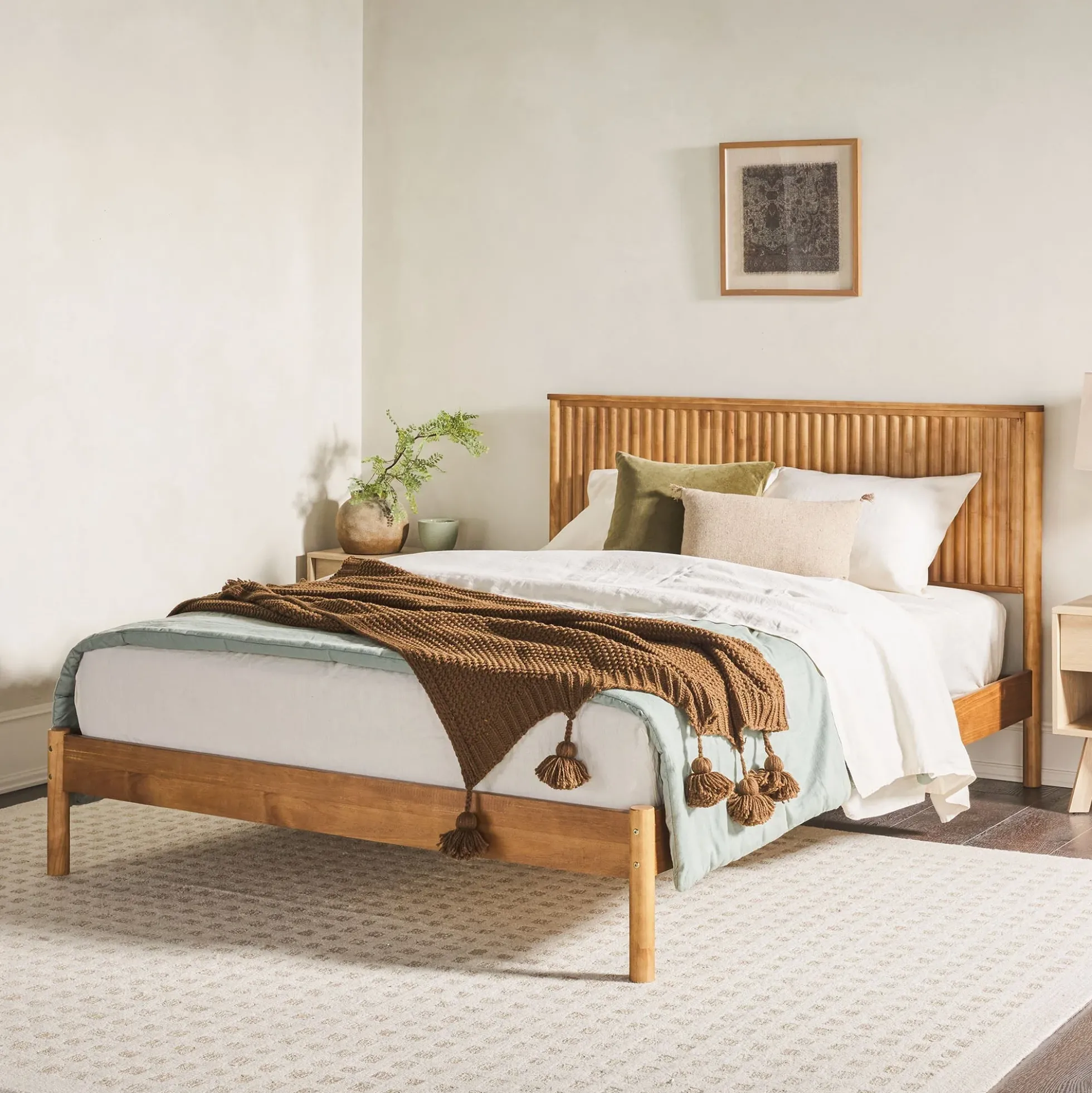Paris Contemporary Reeded Headboard Solid Wood Bed