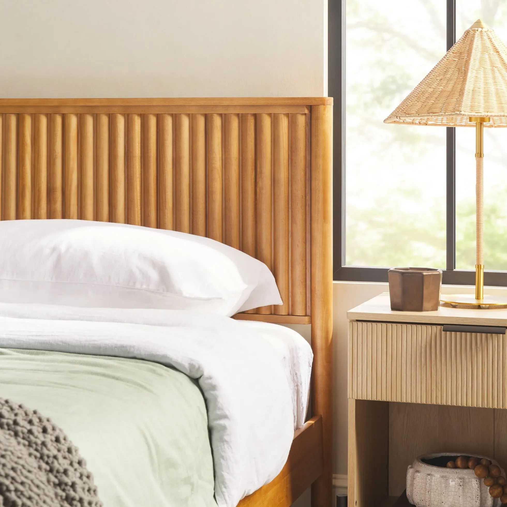 Paris Contemporary Reeded Headboard Solid Wood Bed
