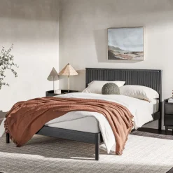 Paris Contemporary Reeded Headboard Solid Wood Bed