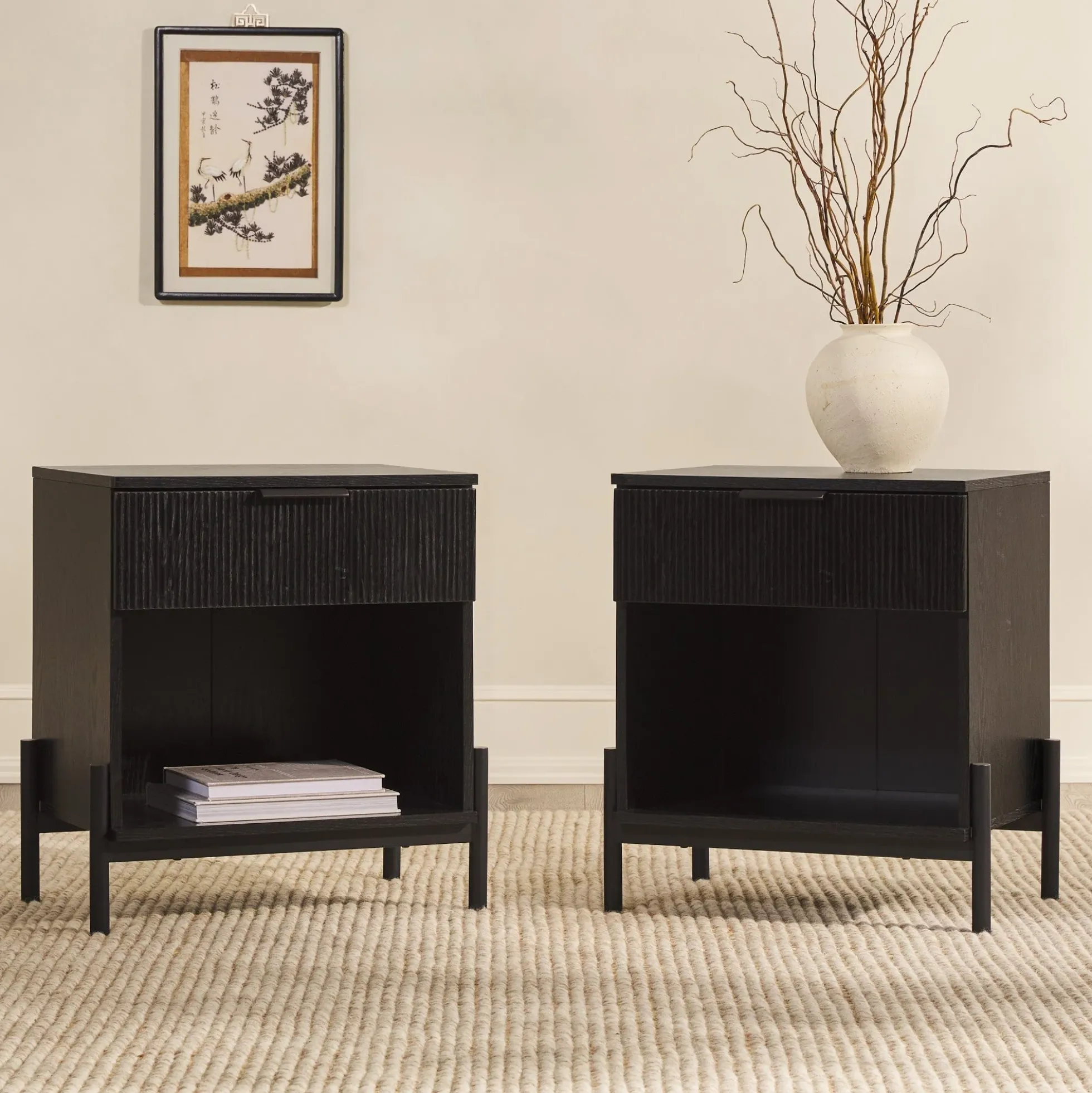 Paris Modern Scandinavian Reeded Nightstand