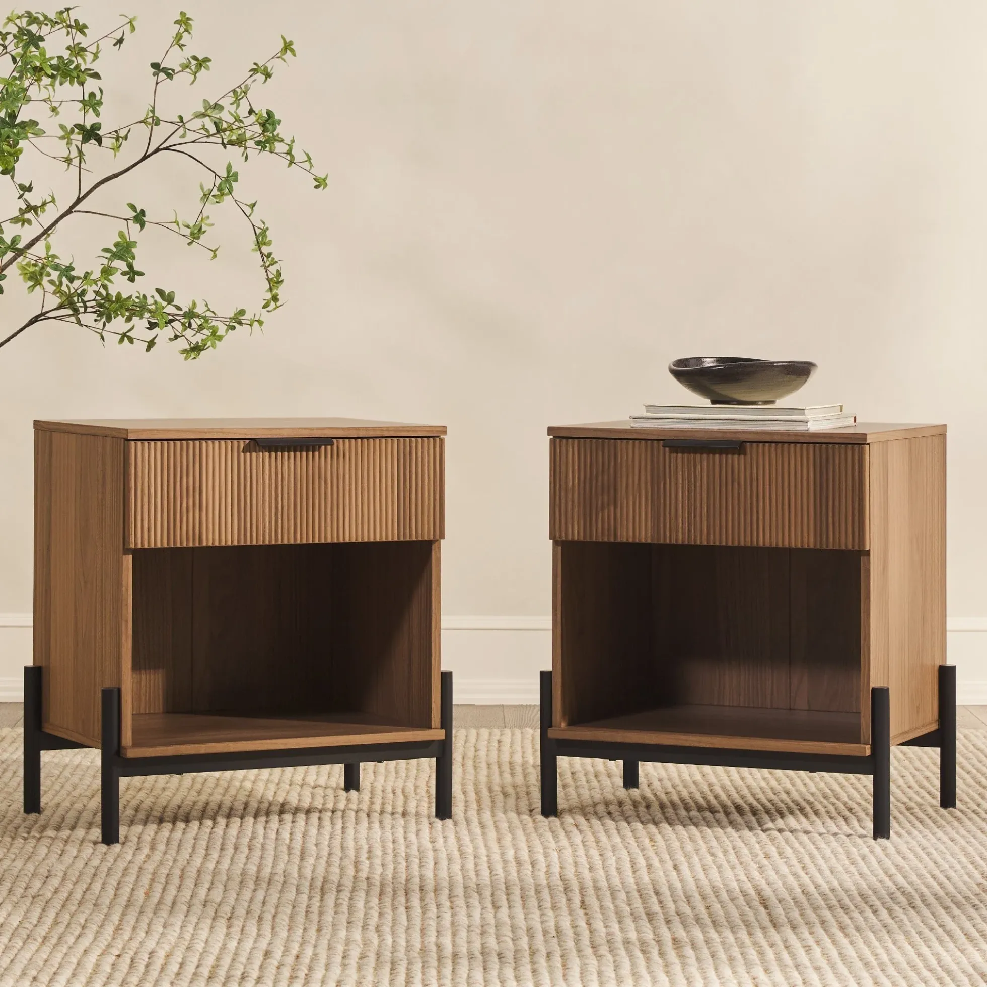 Paris Modern Scandinavian Reeded Nightstand