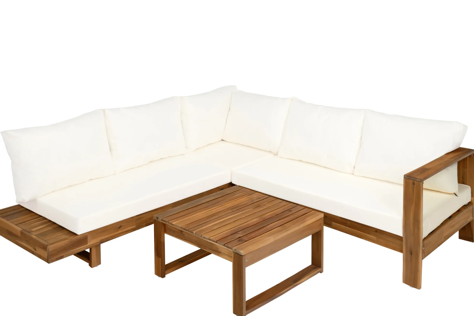 4pc Outdoor Teak Wood Sectional Patio Sofa Set w Table