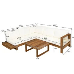 4pc Outdoor Teak Wood Sectional Patio Sofa Set w Table