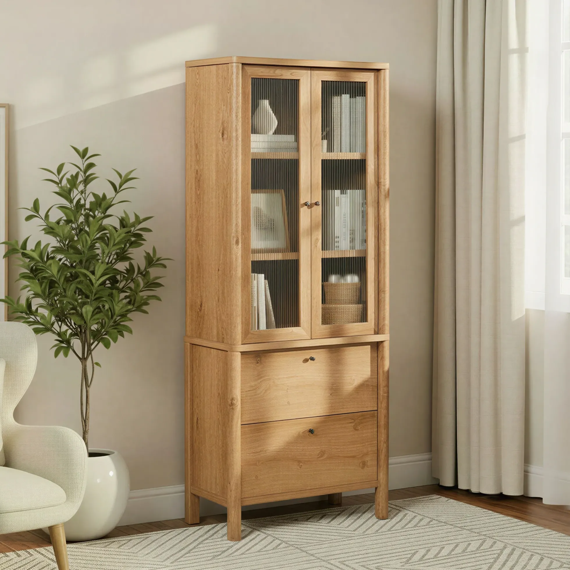 Penelope Modern Fluted Glass Cabinet Bookshelf