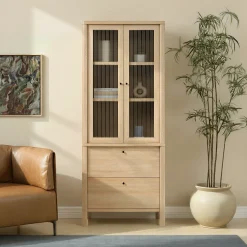 Penelope Modern Fluted Glass Cabinet Bookshelf