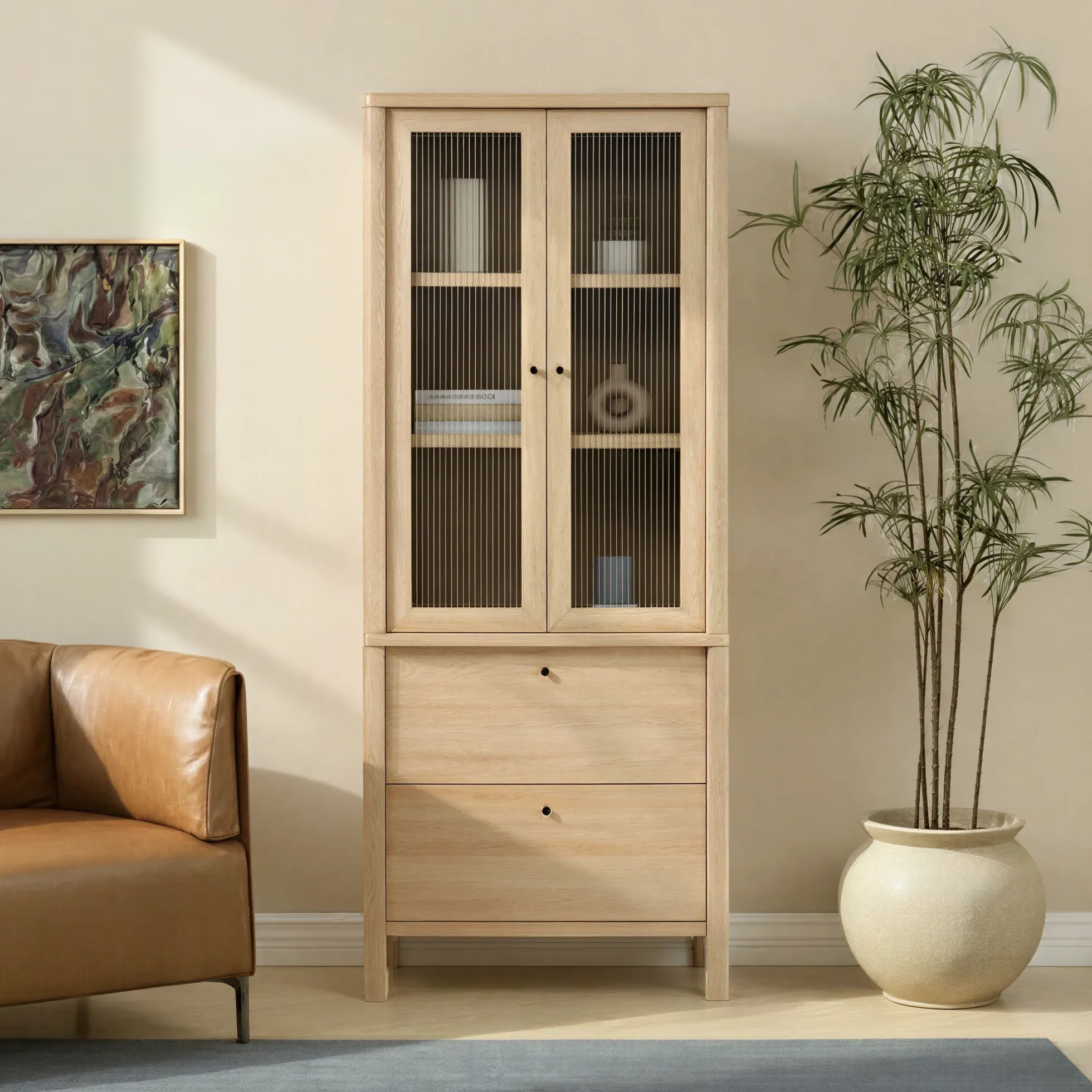 Penelope Modern Fluted Glass Cabinet Bookshelf