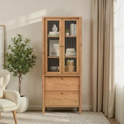 Penelope Modern Fluted Glass Cabinet Bookshelf