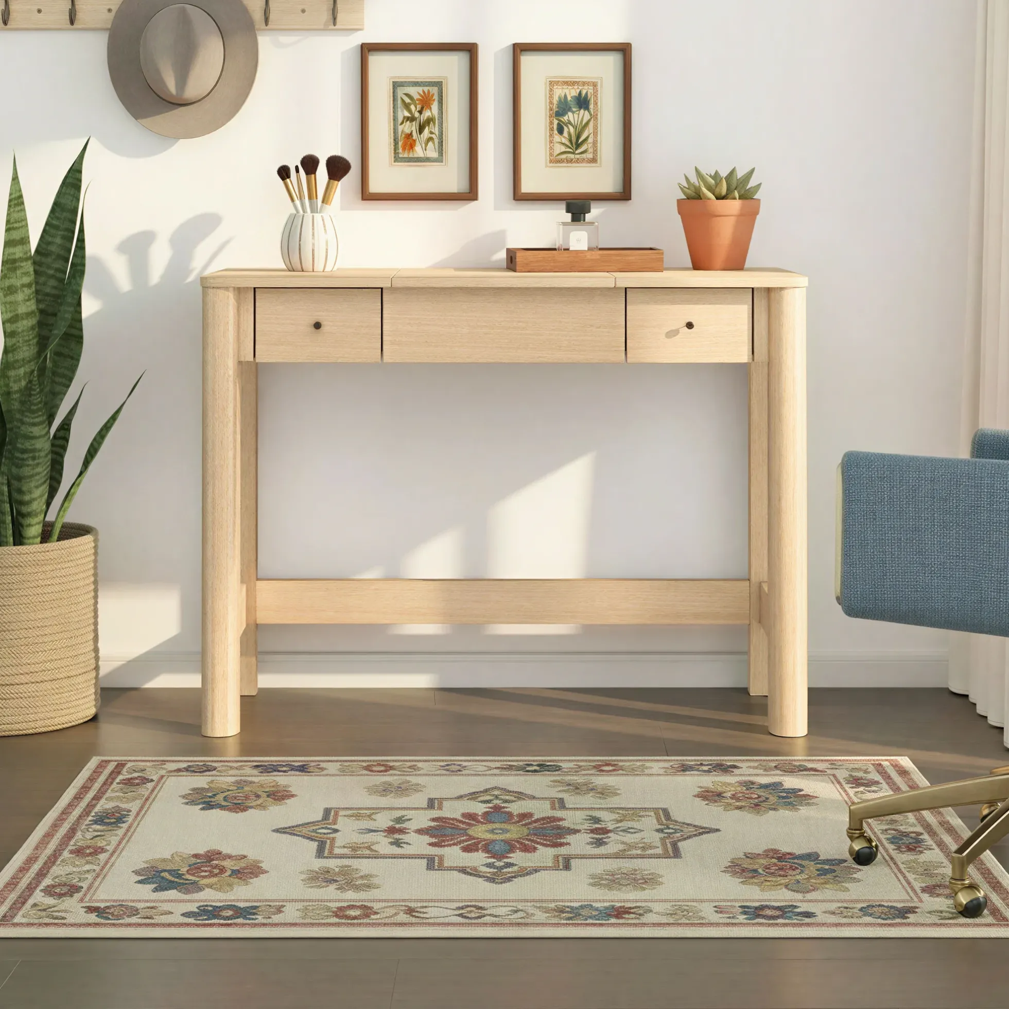 Penelope Modern Wood Makeup Vanity with LED Mirror & Storage