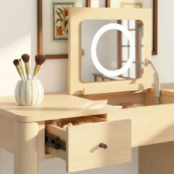 Penelope Modern Wood Makeup Vanity with LED Mirror & Storage