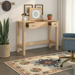 Penelope Modern Wood Makeup Vanity with LED Mirror & Storage