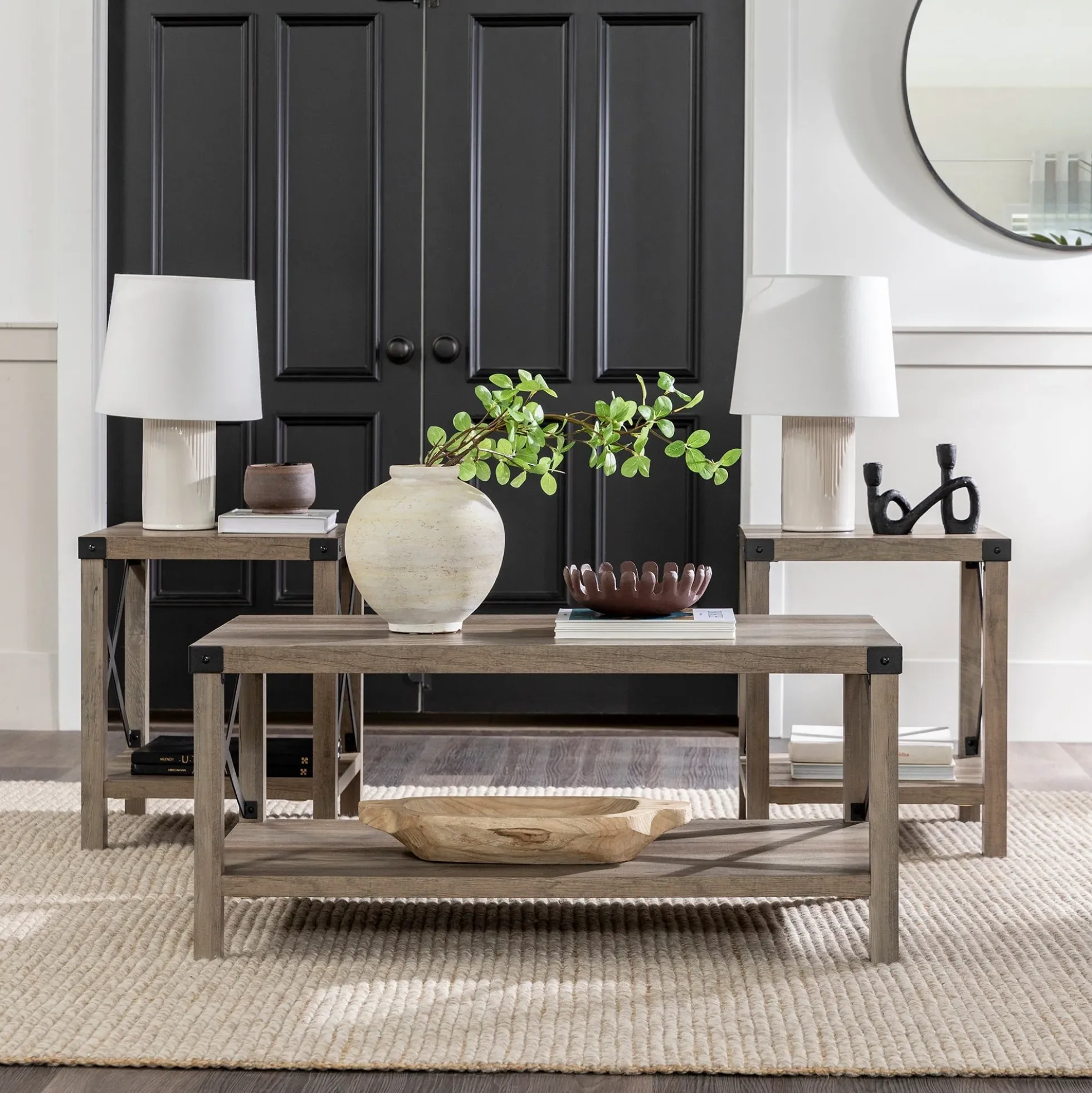3-Piece Barndoor Accent Table Set
