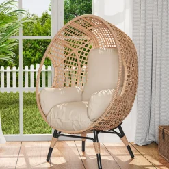 Rattan Outdoor Indoor Elegant Arc Back Hanging Egg Chair