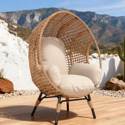 Rattan Outdoor Indoor Elegant Arc Back Hanging Egg Chair