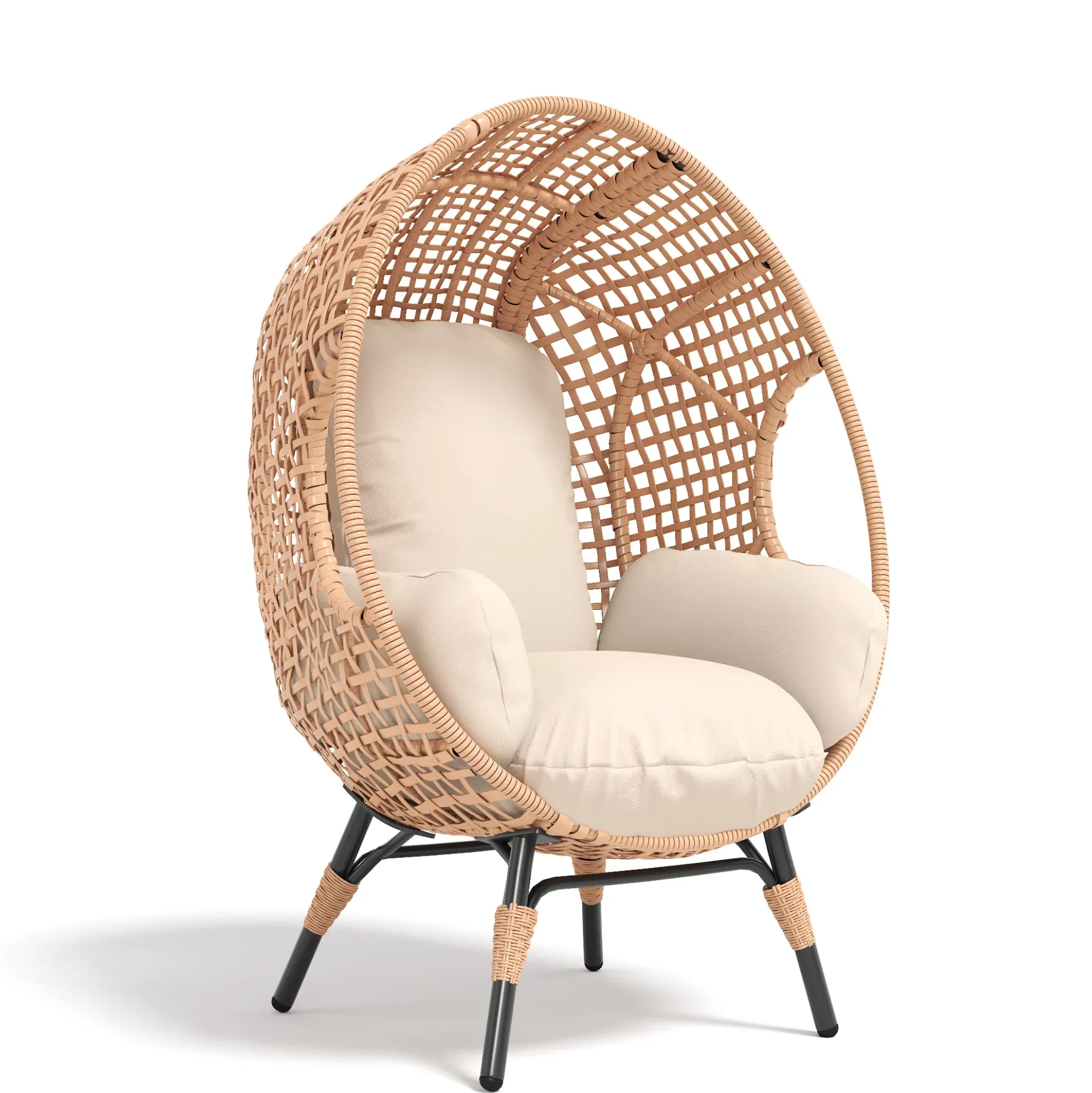 Rattan Outdoor Indoor Elegant Arc Back Hanging Egg Chair