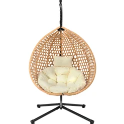 Rattan Weaving Hanging Egg Chair with Stand and Soft Removable Cushion