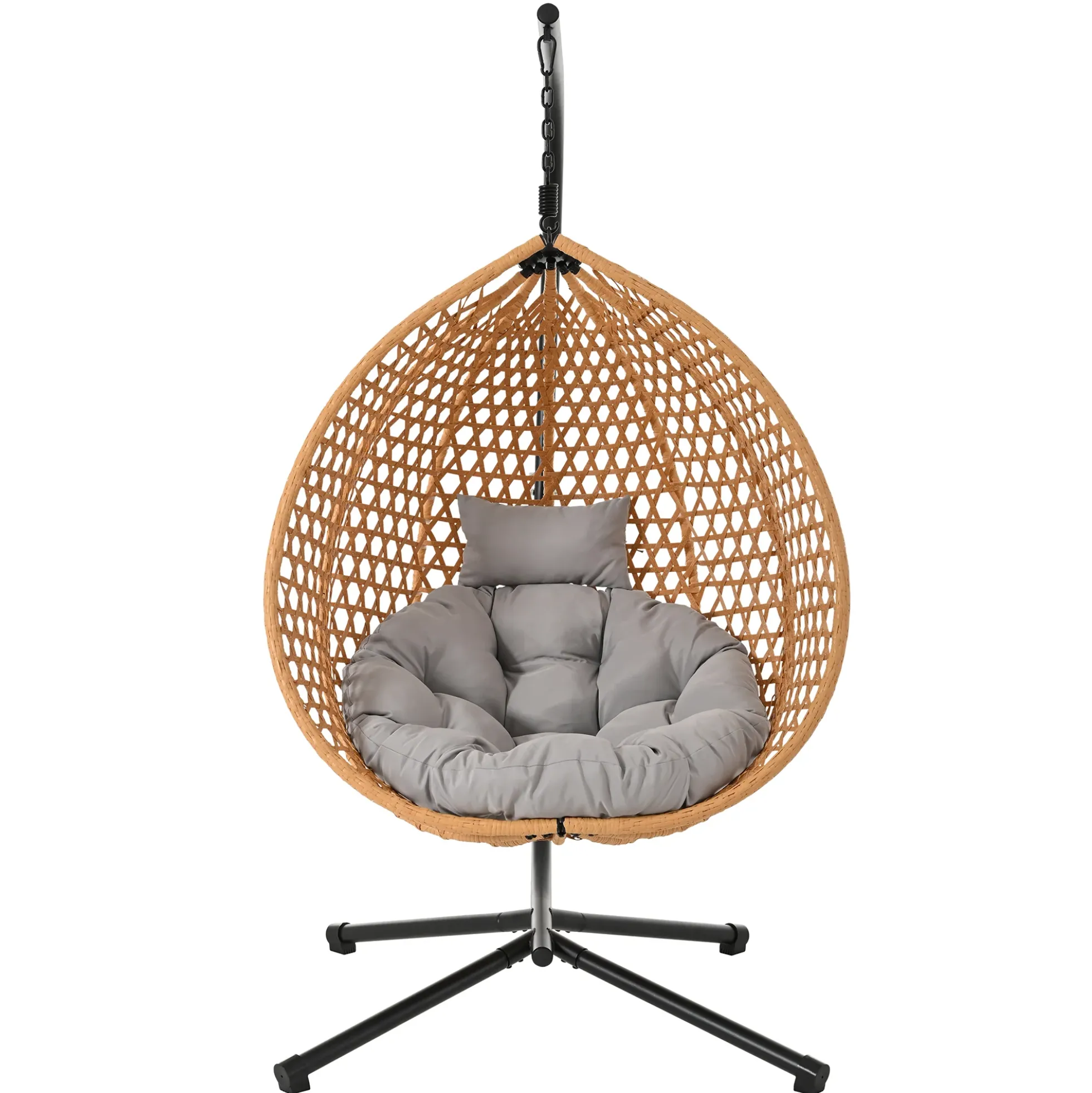 Rattan Weaving Hanging Egg Chair with Stand and Soft Removable Cushion