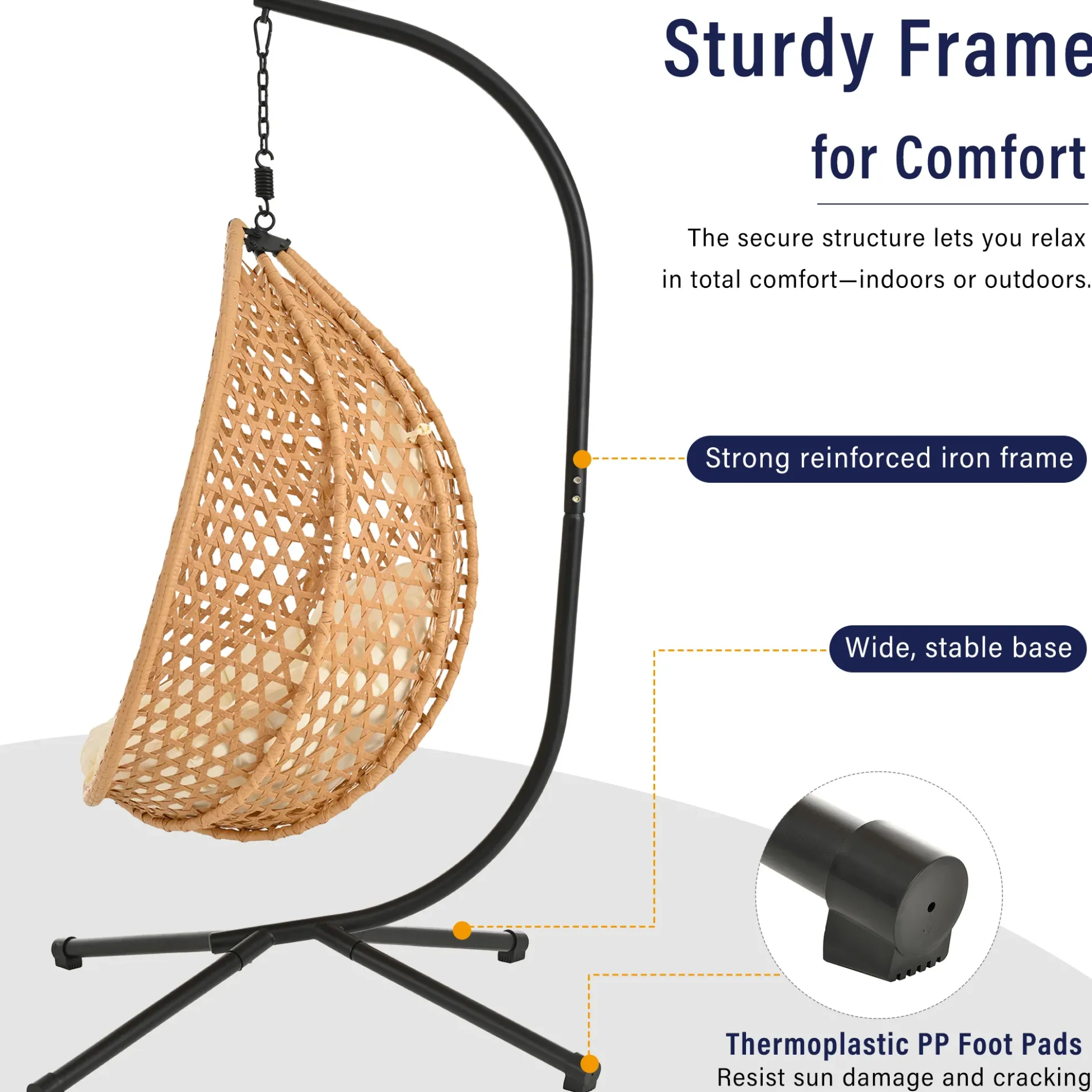 Rattan Weaving Hanging Egg Chair with Stand and Soft Removable Cushion