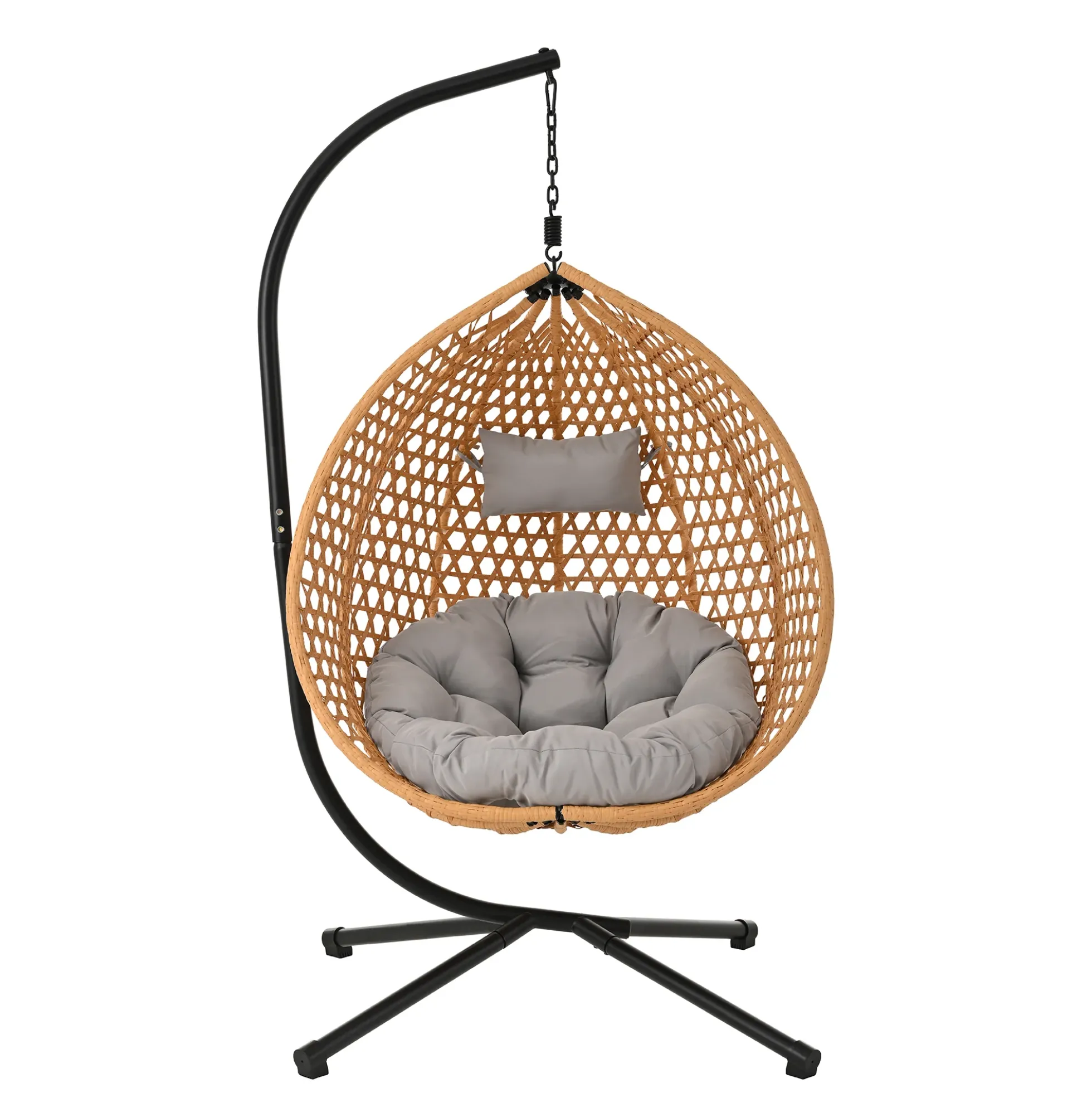 Rattan Weaving Hanging Egg Chair with Stand and Soft Removable Cushion
