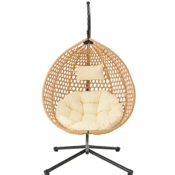 Rattan Weaving Hanging Egg Chair with Stand and Soft Removable Cushion