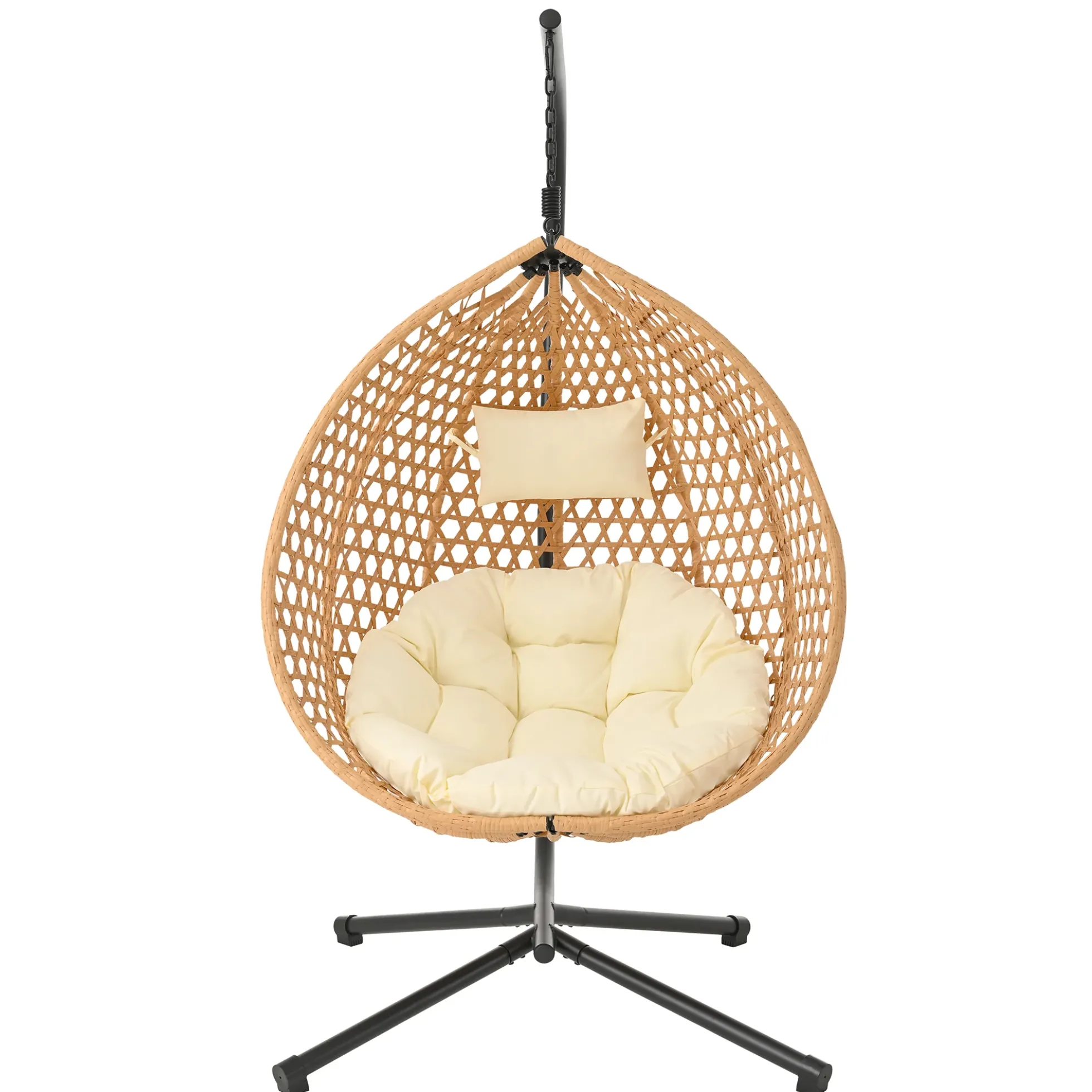 Rattan Weaving Hanging Egg Chair with Stand and Soft Removable Cushion