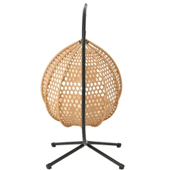 Rattan Weaving Hanging Egg Chair with Stand and Soft Removable Cushion