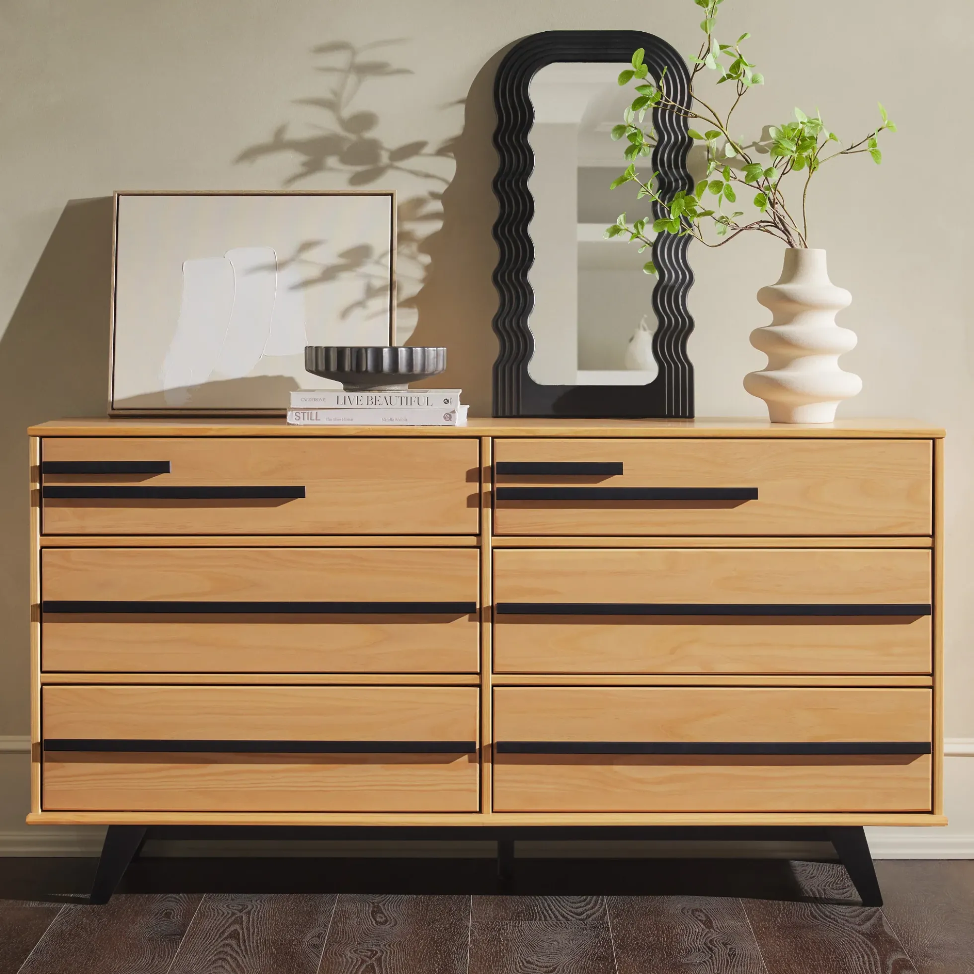 Rebecca 6-Drawer Solid Wood Modern Dresser