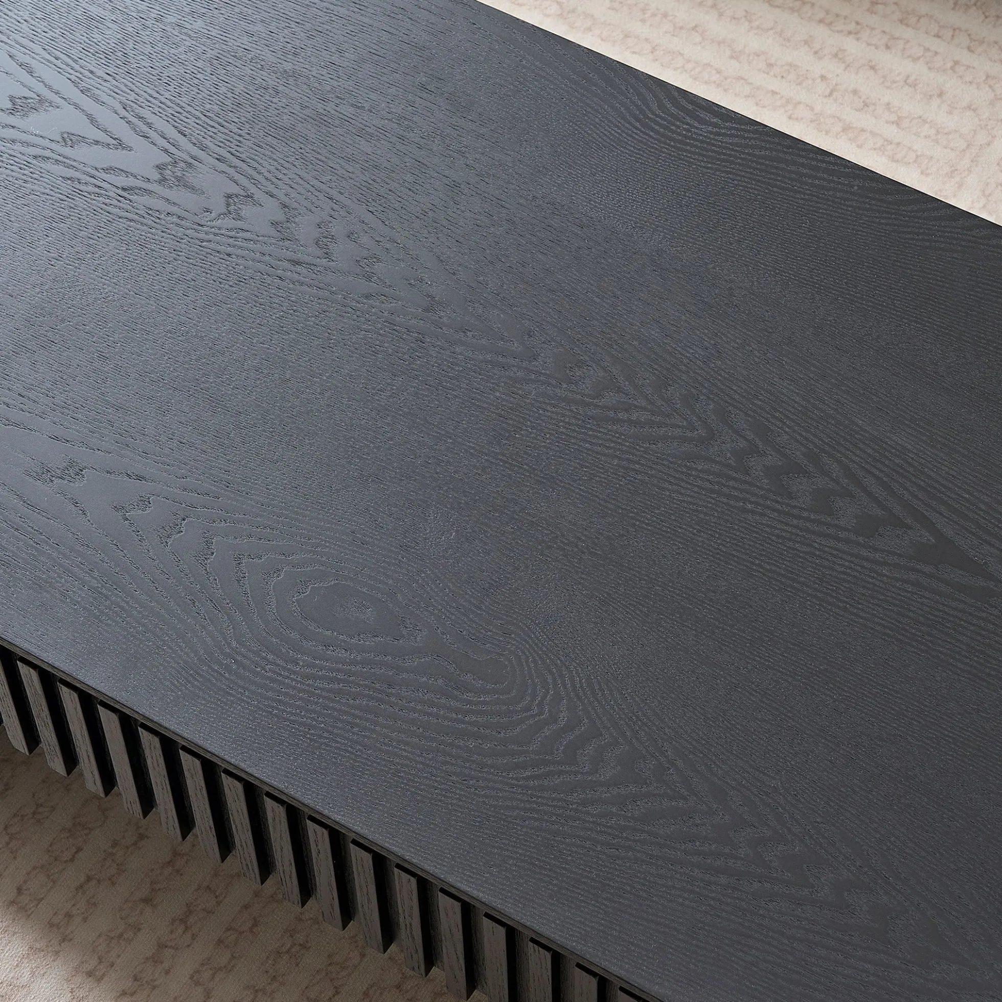 Reeded Black Oval Wood Coffee Table With Drawer