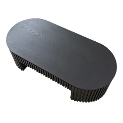 Reeded Black Oval Wood Coffee Table With Drawer
