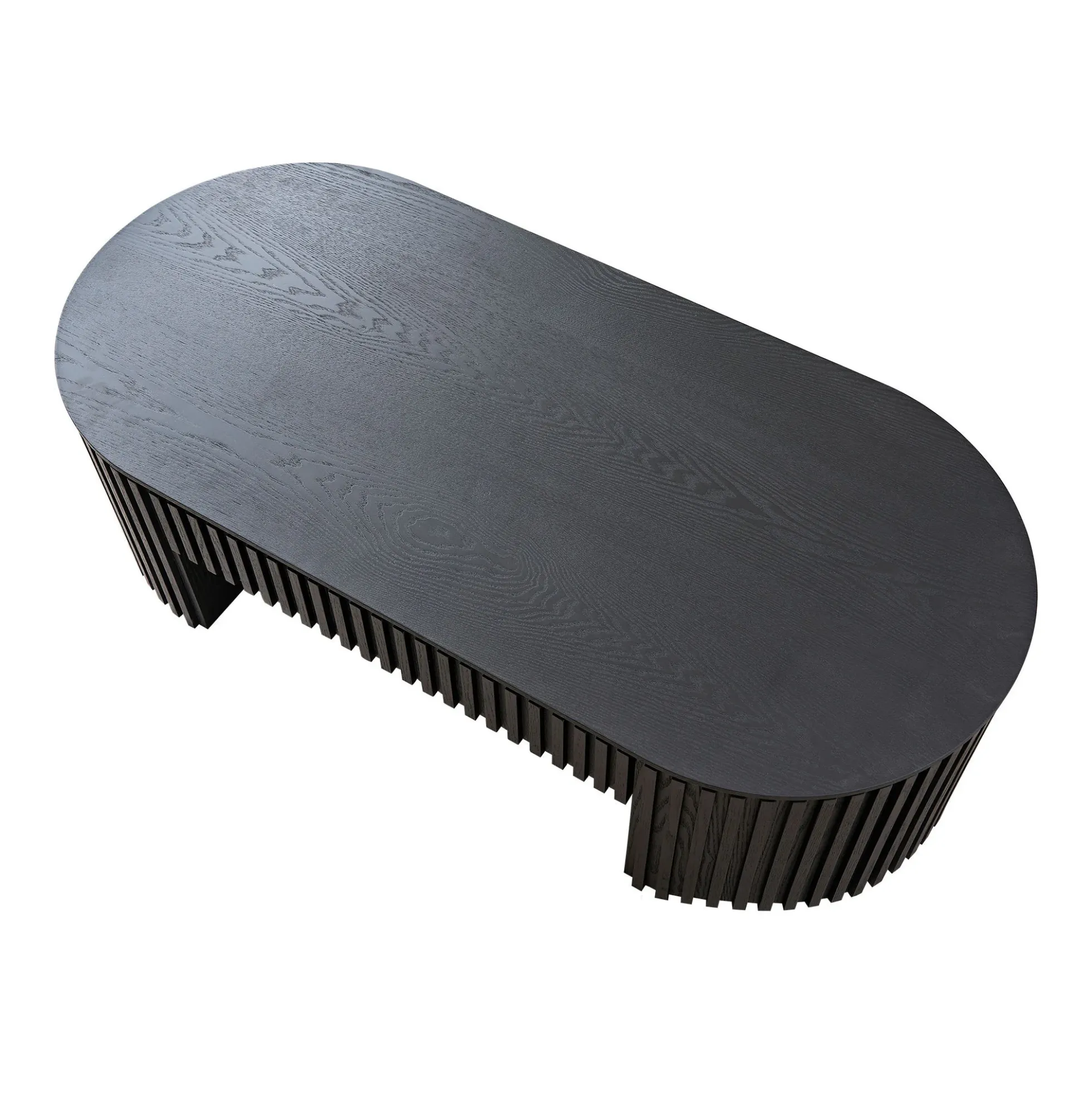 Reeded Black Oval Wood Coffee Table With Drawer