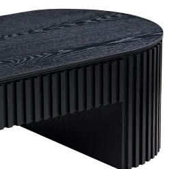 Reeded Black Oval Wood Coffee Table With Drawer