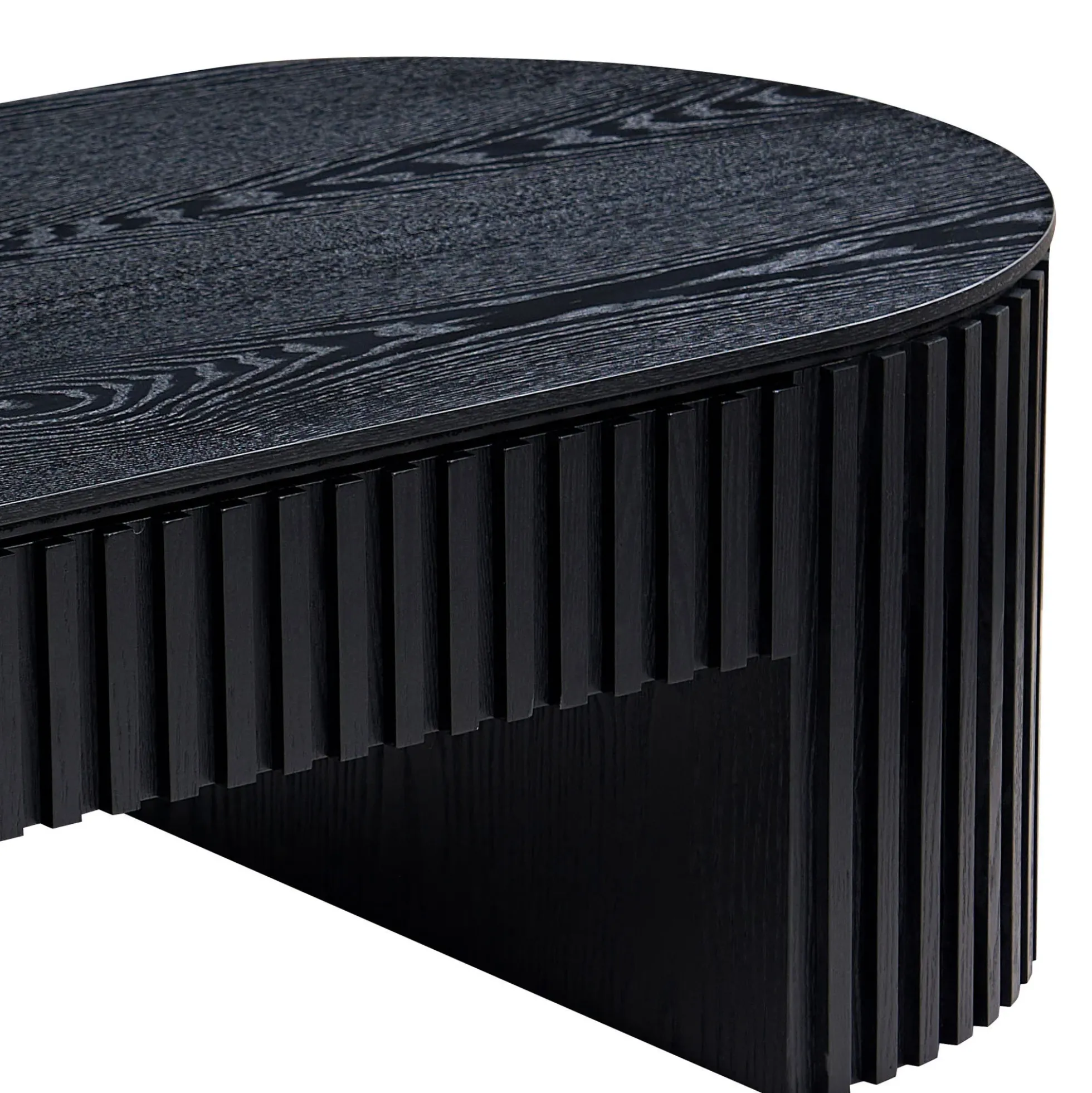 Reeded Black Oval Wood Coffee Table With Drawer