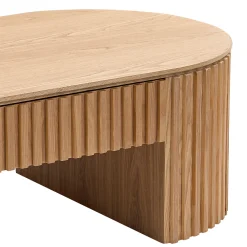 Reeded Oval Wood Coffee Table With Drawer